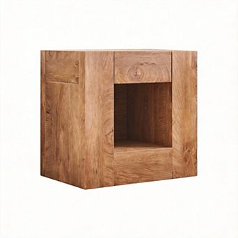 24'' Rustic Nightstand with Charging Station Drawer Storage