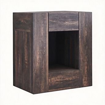 24'' Rustic Nightstand with Charging Station Drawer Storage