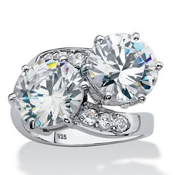 PalmBeach Jewelry 8.29 ct w Platinum-plated Silver Round Cubic Zirconia 2-Stone Bypass Ring