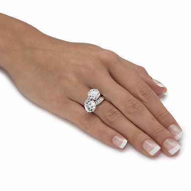 PalmBeach Jewelry 8.29 Cttw Platinum-plated Silver Round Cubic Zirconia 2-Stone Bypass Ring