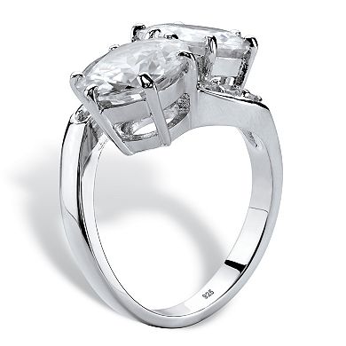 PalmBeach Jewelry 8.29 Cttw Platinum-plated Silver Round Cubic Zirconia 2-Stone Bypass Ring