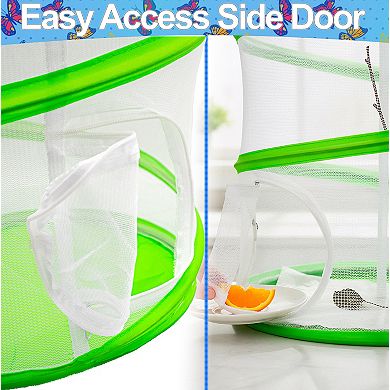 Pop-Up Butterfly Habitat Kit 13in Tall Mesh Growing Enclosure, Zipper Door & Carry Strap