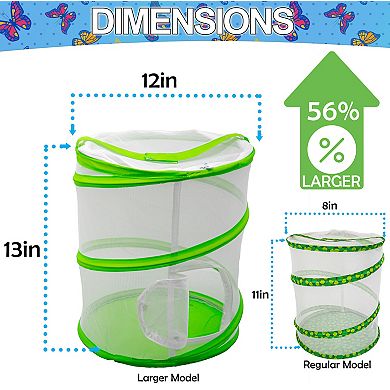 Pop-Up Butterfly Habitat Kit 13in Tall Mesh Growing Enclosure, Zipper Door & Carry Strap