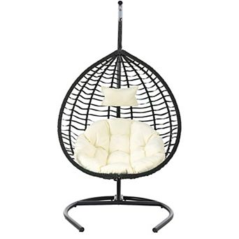 Merax Indoor Outdoor Hanging Hammock Chair with Stand, Foldable Rattan Egg Swing Chair