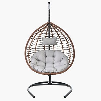 Merax Indoor Outdoor Hanging Hammock Chair with Stand, Foldable Rattan Egg Swing Chair