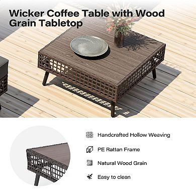 7 Pieces Outdoor Sectional Sofa Set PE Wicker Rattan Patio Conversation Set with Cushions