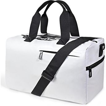 White Lightweight Gym Duffle Bag Water Resistant Wet Pocket Weekender Tote