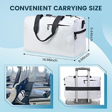 White Lightweight Gym Duffle Bag Water Resistant Wet Pocket Weekender Tote