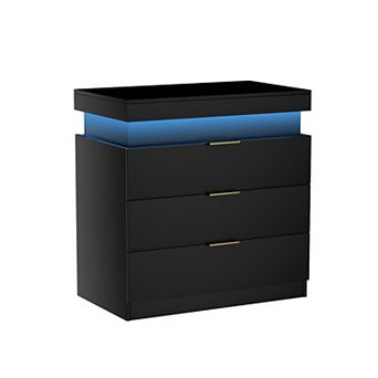 Nightstand storage table with Charging Station and LED Lights