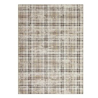 Modern Area Rug for Living Room Bedroom, Plaid Non Slip Large Rug Low Pile Stain Resistant Carpet