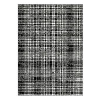 Modern Area Rug for Living Room Bedroom, Plaid Non Slip Large Rug Low Pile Stain Resistant Carpet