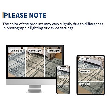 Washable Rug with Non Slip Backing, Plaid Printed Foldable Low Pile Rugs, Throw Floor Cover Carpet