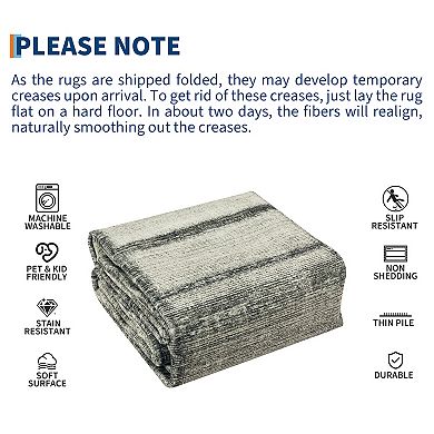 Washable Rug with Non Slip Backing, Plaid Printed Foldable Low Pile Rugs, Throw Floor Cover Carpet