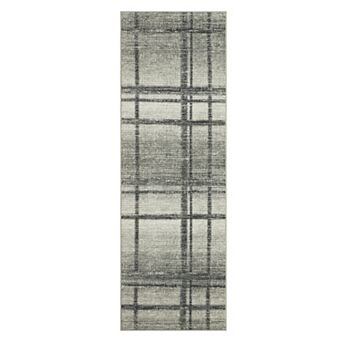 Washable Rug with Non Slip Backing, Plaid Printed Foldable Low Pile Rugs, Throw Floor Cover Carpet