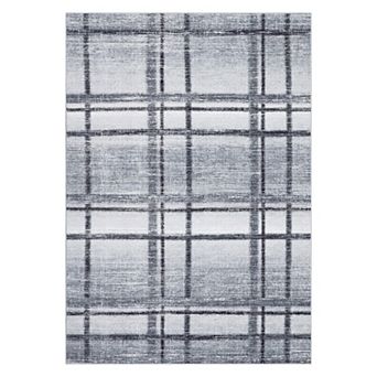 Washable Rug with Non Slip Backing, Plaid Printed Foldable Low Pile Rugs, Throw Floor Cover Carpet
