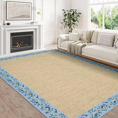 Area Rugs for Living Room, Washable Floral Bordered Large Bedroom Rugs