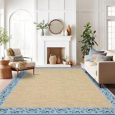 Area Rugs for Living Room, Washable Floral Bordered Large Bedroom Rugs