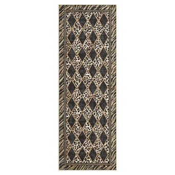 Large Checkered Leopard Print Area Rug, Soft Low-Pile Washable Non-Slip Indoor Carpet