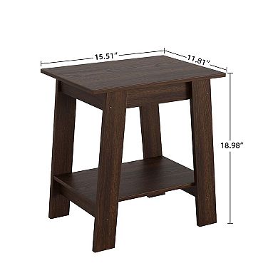 2-Tier Storage End Table, Rustic Wooden Square Coffee Table, Space-Saving Narrow Bedside Table