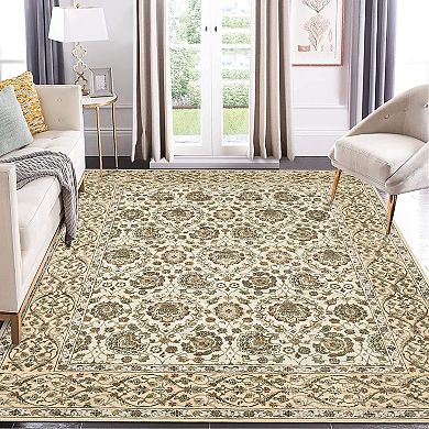 Washable Rug, Vintage Room Rugs, Boho Non-Slip Soft Low-Pile Rug, Thin Floral Print Throw Carpet