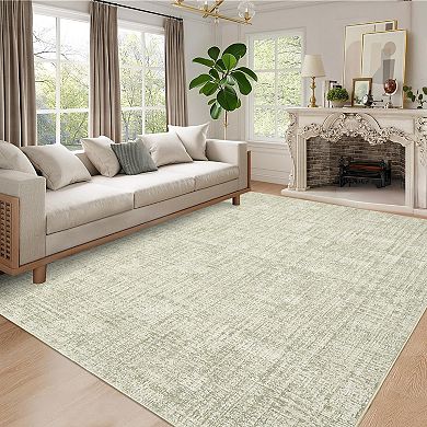 Modern Washable Area Rugs, Non-Slip Stain-Resistant Low Pile Solid Color Rug