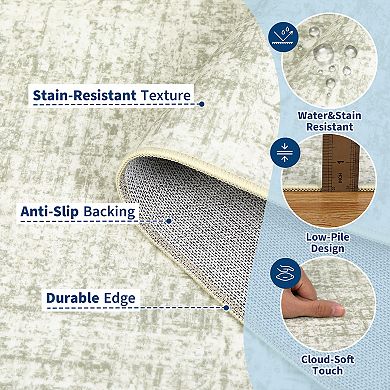 Modern Washable Area Rugs, Non-Slip Stain-Resistant Low Pile Solid Color Rug