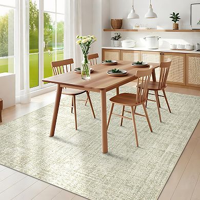 Modern Washable Area Rugs, Non-Slip Stain-Resistant Low Pile Solid Color Rug