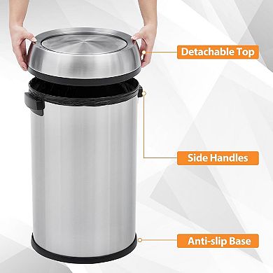 65l Stainless Steel Open Top Trash Can Commercial Round Garbage Bin