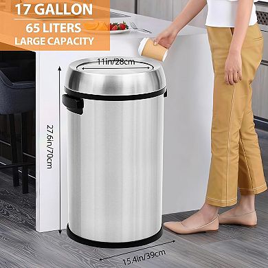 65l Stainless Steel Open Top Trash Can Commercial Round Garbage Bin