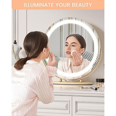 Round Vanity Mirror with Lights, Large Makeup Mirror with 3 Color Lighting Dimmable