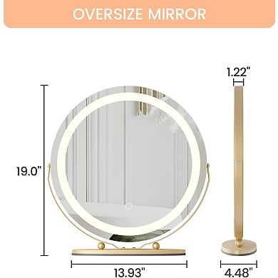 Round Vanity Mirror with Lights, Large Makeup Mirror with 3 Color Lighting Dimmable