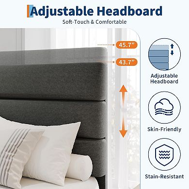 Platform Bed Frame with Adjustable Upholstered Headboard, Linen Fabric Headboard, Easy Assembly