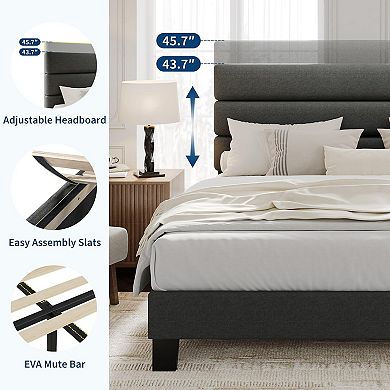 Platform Bed Frame with Adjustable Upholstered Headboard, Linen Fabric Headboard, Easy Assembly