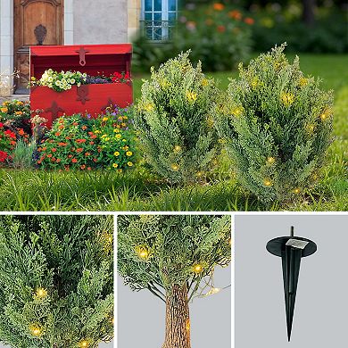30" Artificial Cypress Topiary Ball Trees with Ground Spike, Set of 2 Artificial Shrubs Bushes