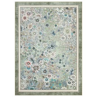 Washable Area Rugs for Living Room Non Slip Boho Rug Floral Vintage Low Pile Large Rug for Bedroom