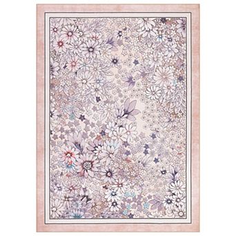 Washable Area Rugs for Living Room Non Slip Boho Rug Floral Vintage Low Pile Large Rug for Bedroom