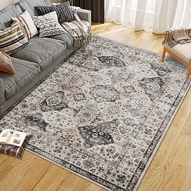 Vintage Soft Low Pile Traditional Floral Print Rug, Indoor Foldable Area Rug