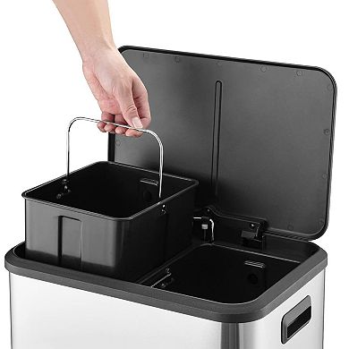 Hands-Free Dual Compartment Kitchen Trash Can 8 Gallon