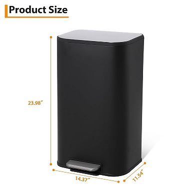 Kitchen Trash Can, Stainless Steel Garbage Can,Soft Close Lid Foot Pedal