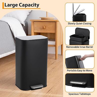 Kitchen Trash Can, Stainless Steel Garbage Can,Soft Close Lid Foot Pedal