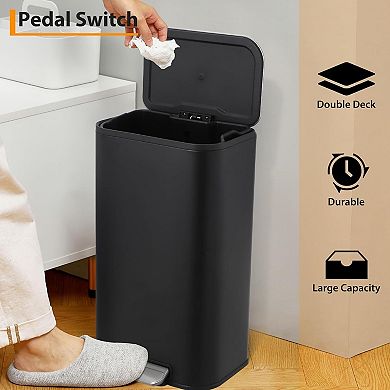 Kitchen Trash Can, Stainless Steel Garbage Can,Soft Close Lid Foot Pedal