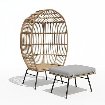 ANIXOL Wicker Egg Chair with Ottoman