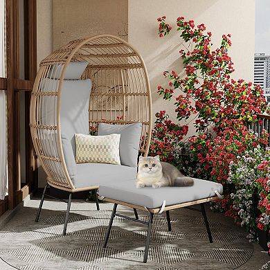 ANIXOL Wicker Egg Chair with Ottoman