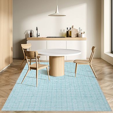 Modern Plaid Printed Area Rugs with Non-Slip Backing, Stain-Resistant Soft Low Pile Accent Rugs