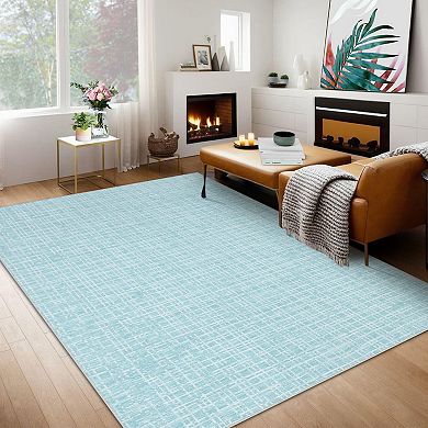 Modern Plaid Printed Area Rugs with Non-Slip Backing, Stain-Resistant Soft Low Pile Accent Rugs