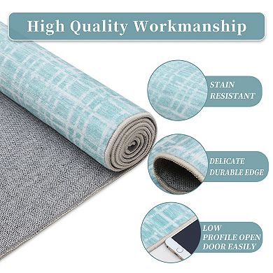 Modern Plaid Printed Area Rugs with Non-Slip Backing, Stain-Resistant Soft Low Pile Accent Rugs