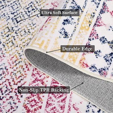 Boho Geometric Area Rug, Machine Washable Area Rug, Non-Slip Stain Resistant Accent Rug
