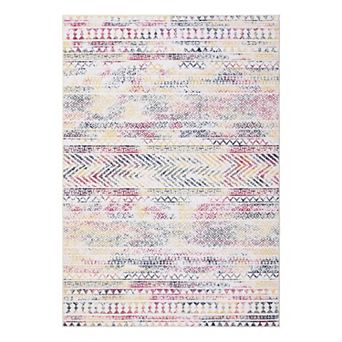 Boho Geometric Area Rug, Machine Washable Area Rug, Non-Slip Stain Resistant Accent Rug