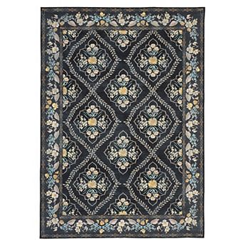 Machine Washable Rug, Non Slip Non Shedding Rug Bordered, Retro Distressed Low Pile Floor Cover