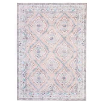 Machine Washable Rug, Non Slip Non Shedding Rug Bordered, Retro Distressed Low Pile Floor Cover